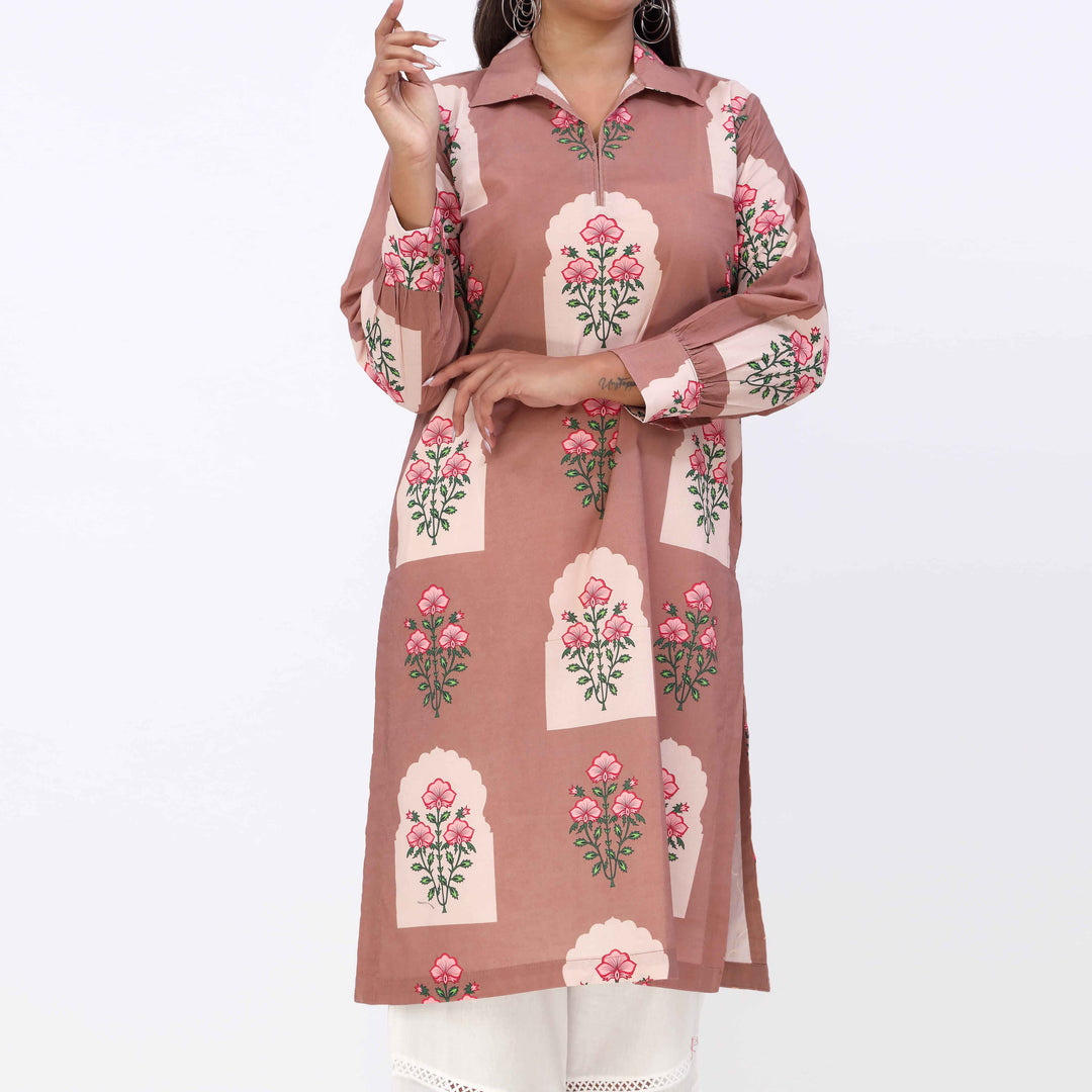 Brown Printed Cambric Shirt PW5157