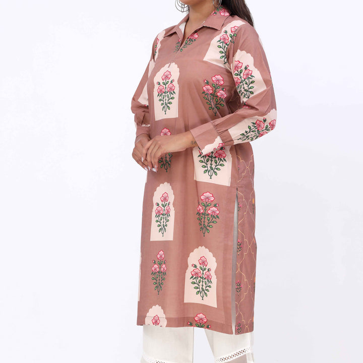 Brown Printed Cambric Shirt PW5157