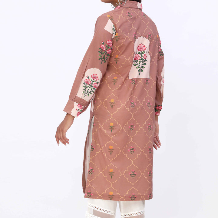 Brown Printed Cambric Shirt PW5157