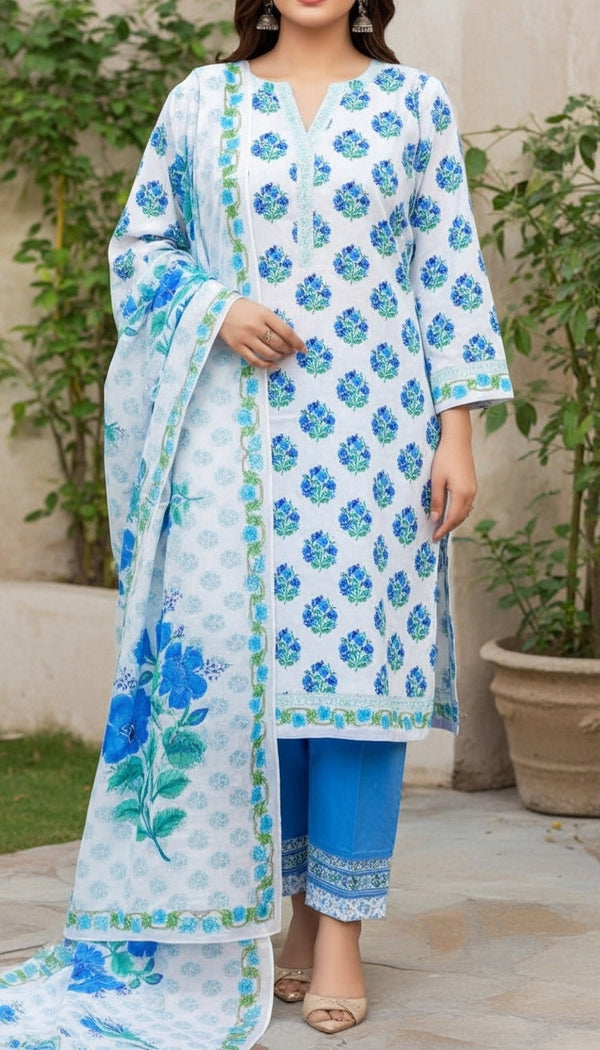3 PC Digital Printed Cotton Cambric Suit PW5167