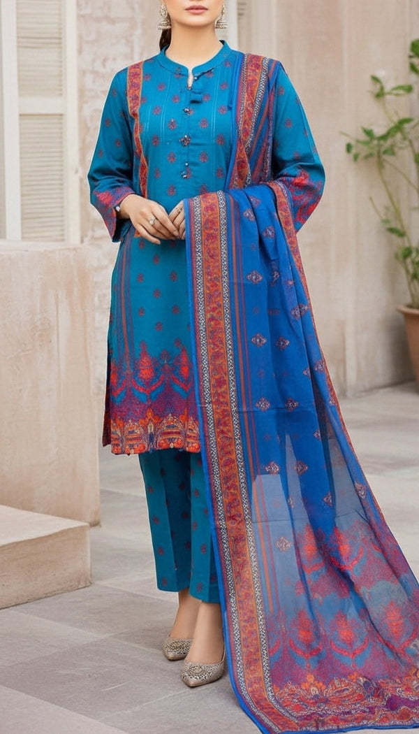 3 PC Digital Printed Cotton Cambric Suit PW5170