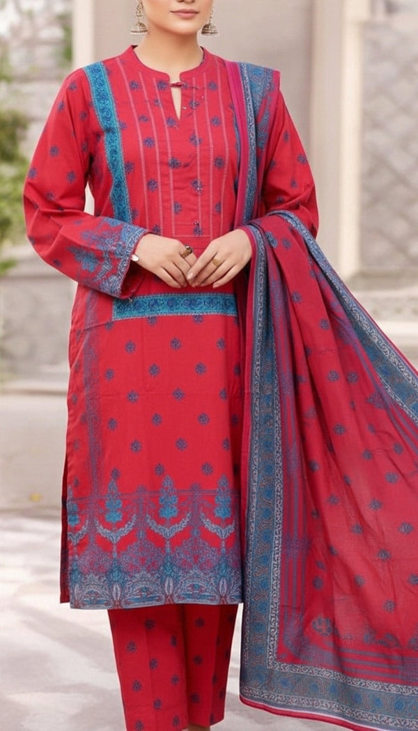 3 PC Digital Printed Cotton Cambric Suit PW5171