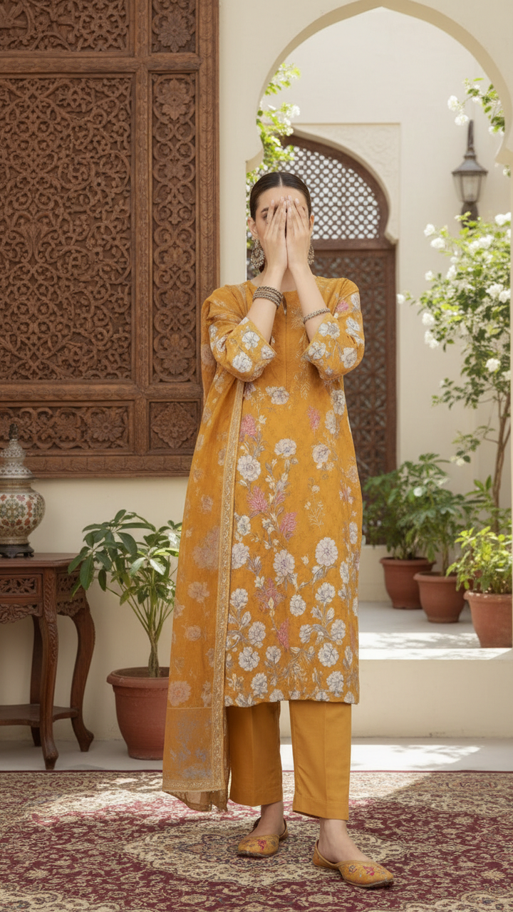 3PC Digital Printed Raw Silk Suit PW5172