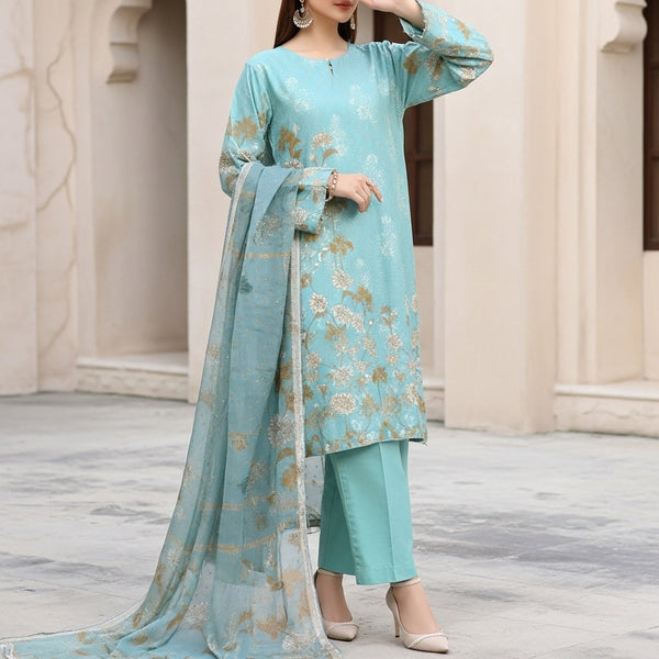3PC Digital Printed Raw Silk Suit PW5173