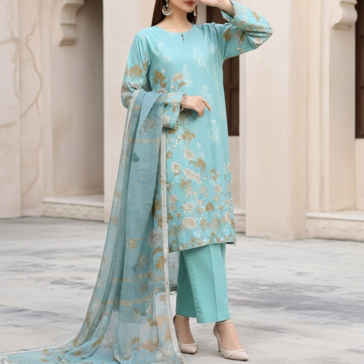 3PC Digital Printed Raw Silk Suit PW5173