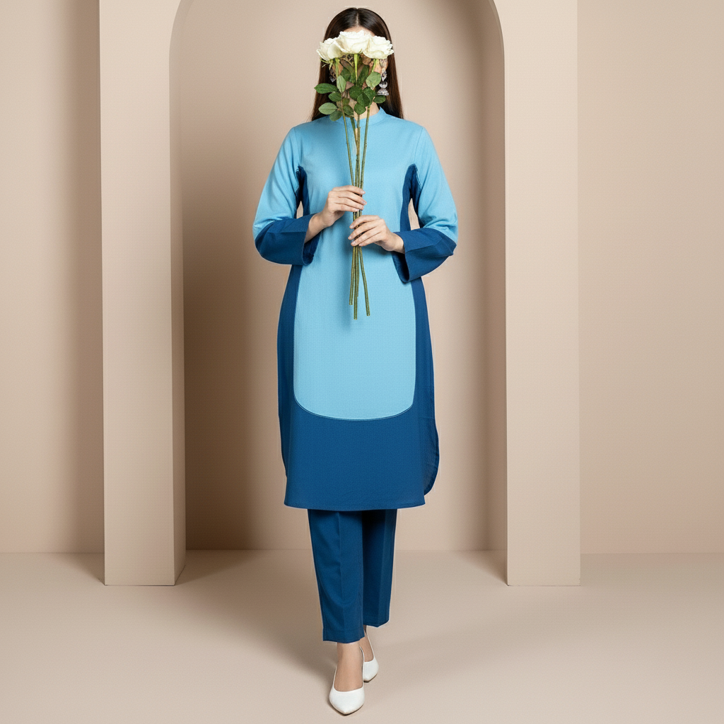 2PC Solid Dyed Slub Khaddar Blocking Effect Suit PW5180