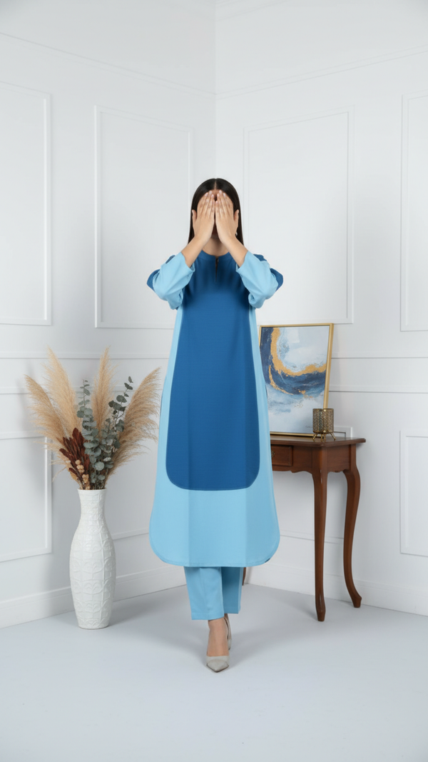 2PC Solid Dyed Slub Khaddar Blocking Effect Suit PW5181