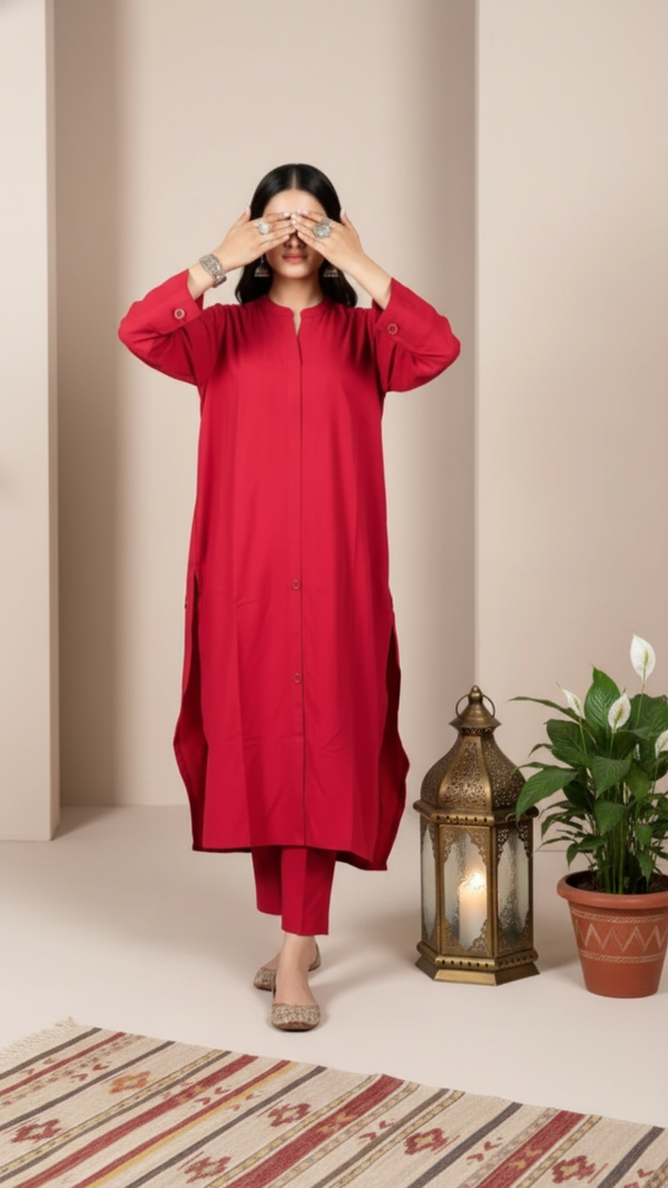 2PC Solid Dyed Slub Khaddar Suit PW5182