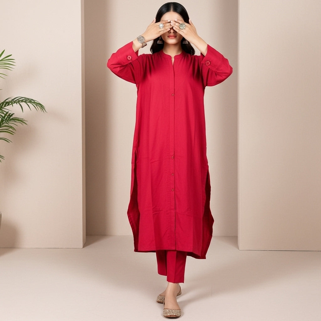 2PC Solid Dyed Slub Khaddar Suit PW5182