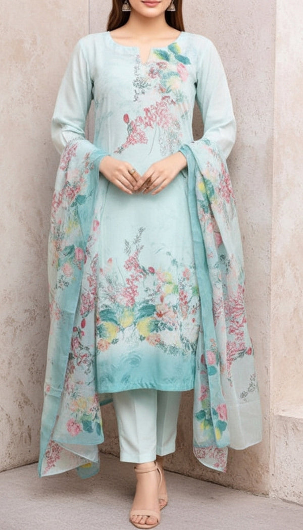 3 PC Digital Printed Raw Silk Suit PW5189