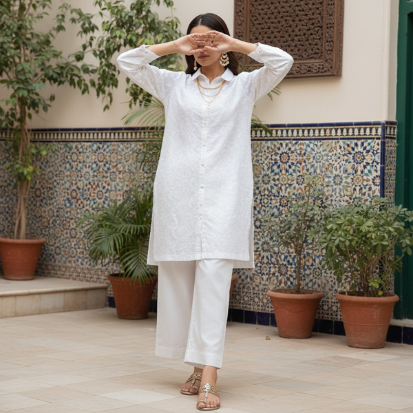 2PC Embroidered Chikan Kari Cotton Suit PW5192