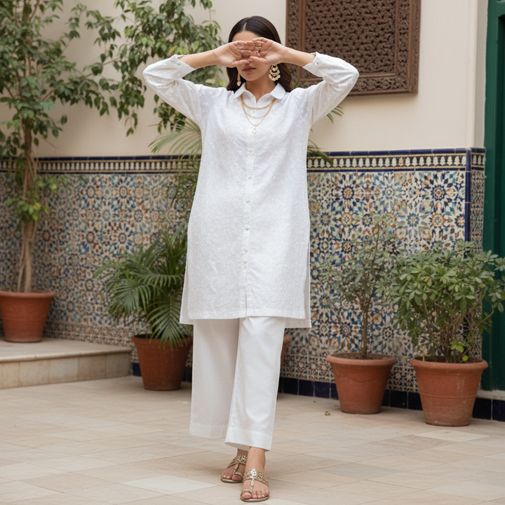 2PC Embroidered Chikan Kari Cotton Suit PW5192