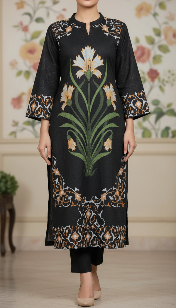 Black Digital Printed Cotton Cambric Shirt   PW5207