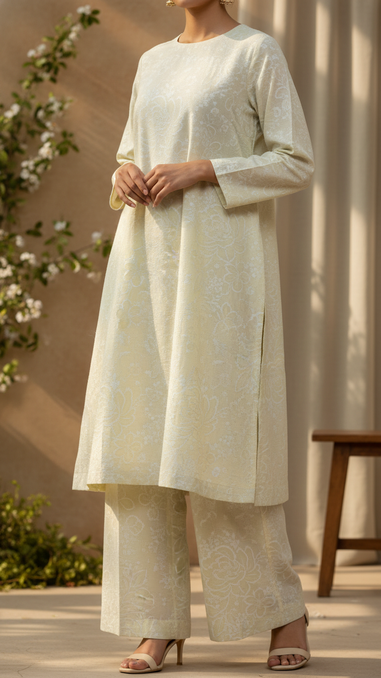 2 PC Allover Printed Blended Linen Suit PW5217