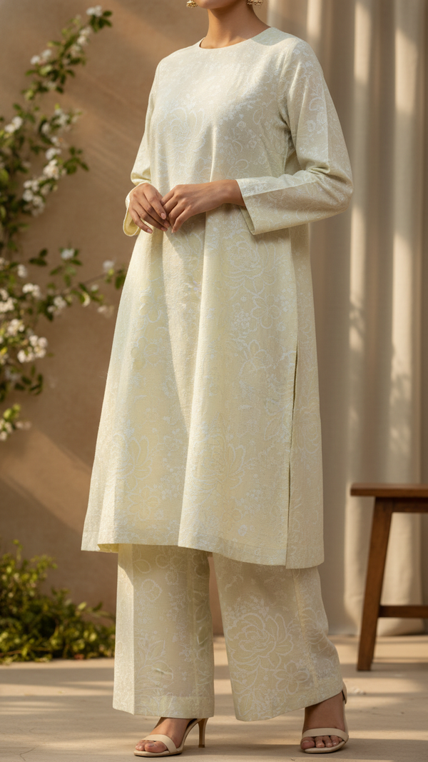 2 PC Allover Printed Blended Linen Suit PW5217