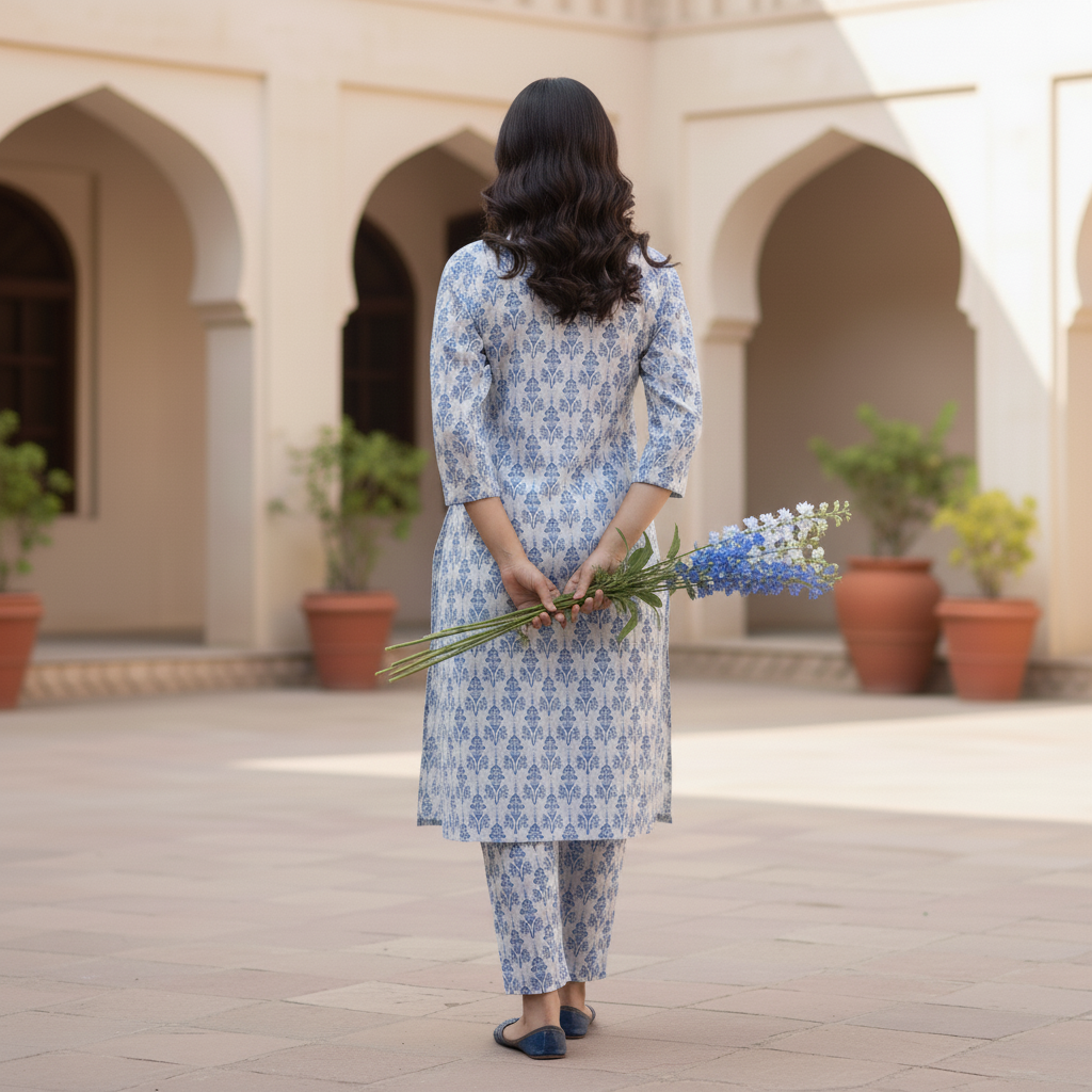 2PC Printed Viscose Linen Chambray Suit PW5218