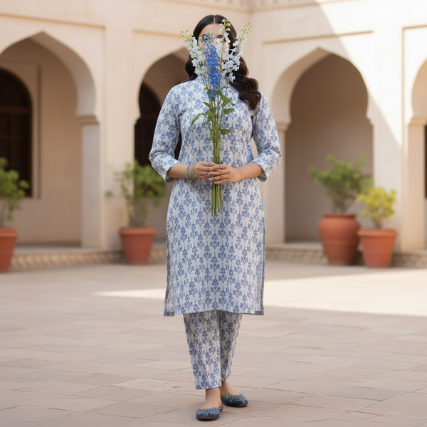 2PC Printed Viscose Linen Chambray Suit PW5218