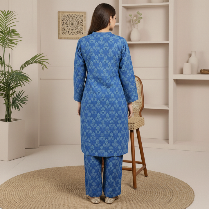 2PC Printed Viscose Linen Chambray Suit PW5219