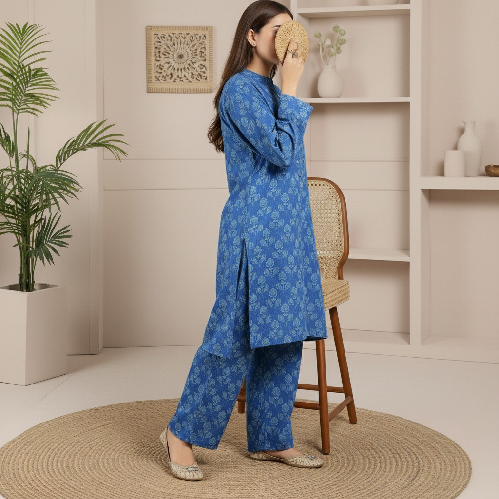 2PC Printed Viscose Linen Chambray Suit PW5219
