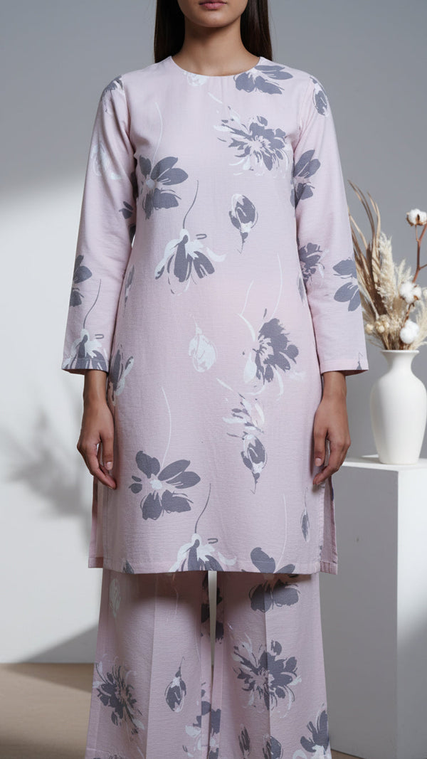 2 PC Blended Linen Allover Print Suit PW5222