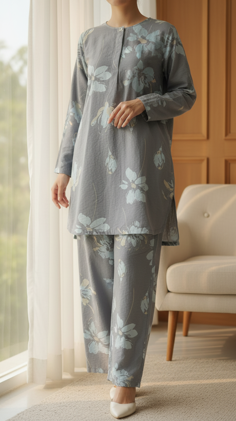 2 PC Blended Linen Allover Print Suit PW5223