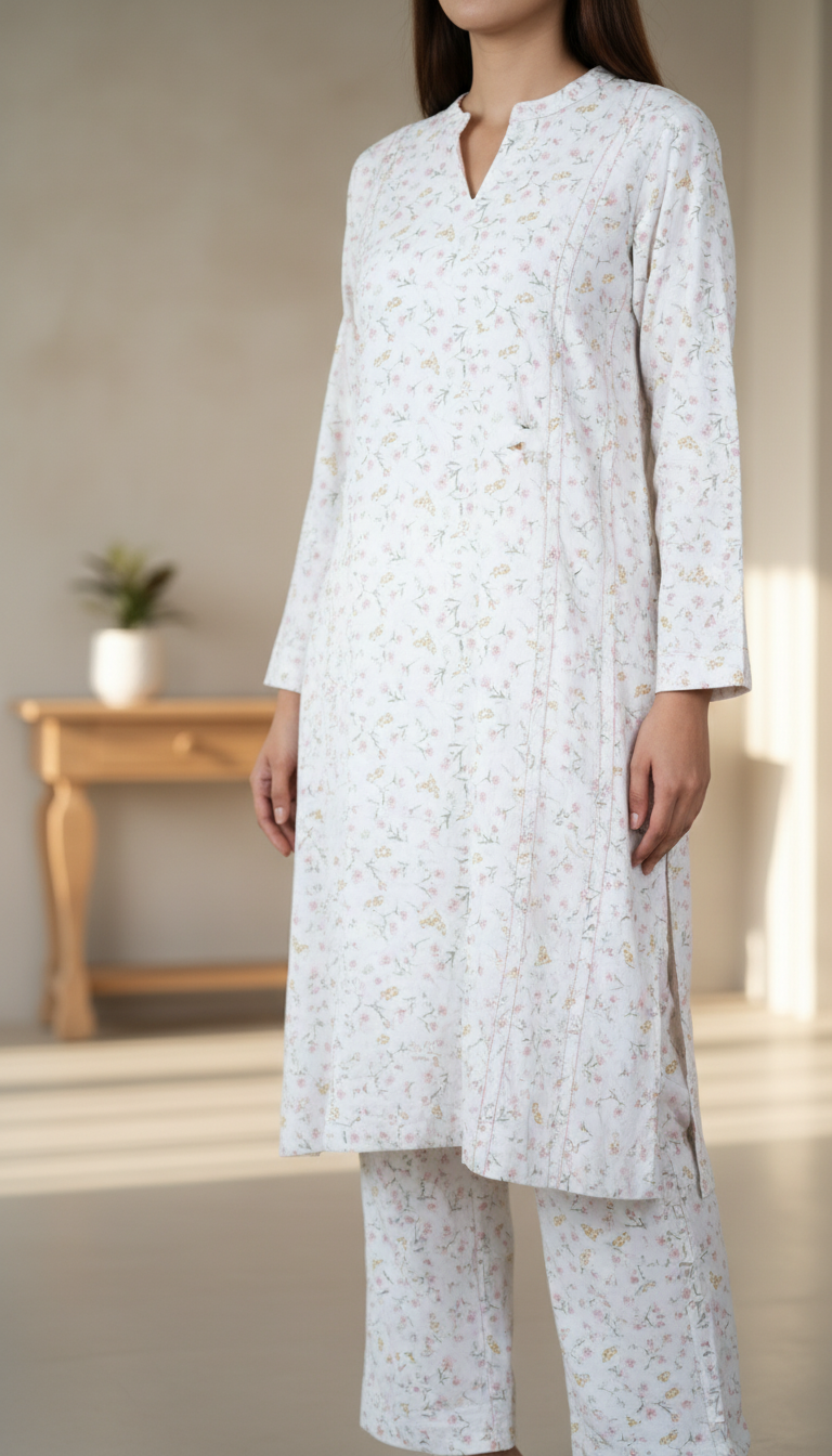 2PC Digital Printed Poly Linen Suit PW5233