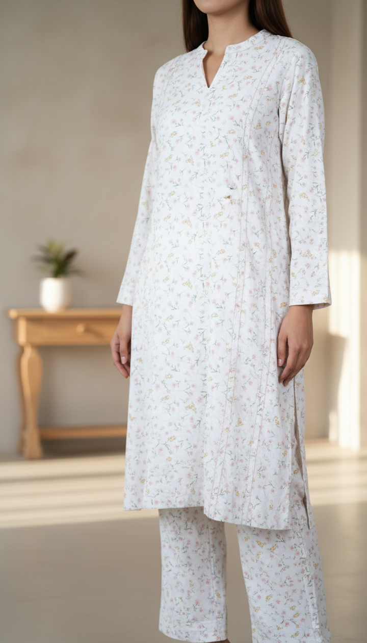 2PC Digital Printed Poly Linen Suit PW5233