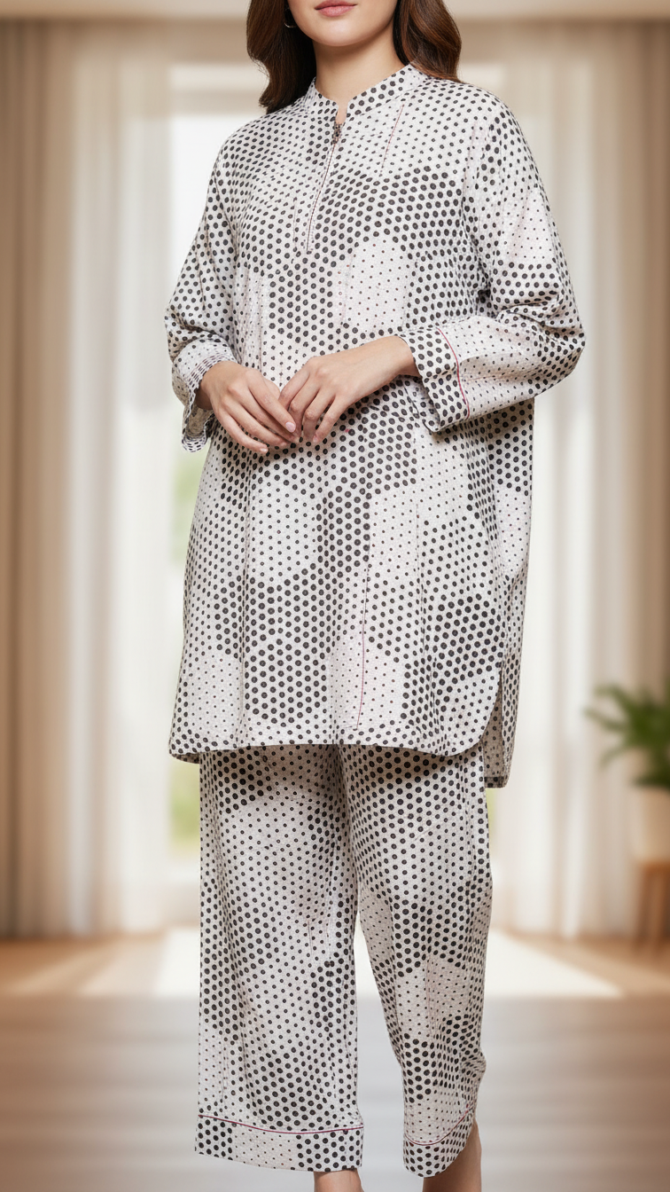 2 PC Blended Linen Allover Print Suit PW5234