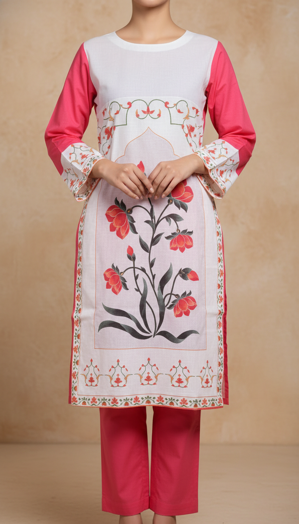 2 PC Digital Printed Cotton Cambric Suit PW5240