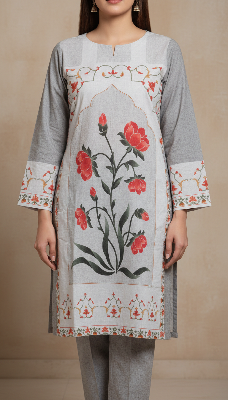 Blue Digital Printed Shamouse Cambric Shirt PW5241