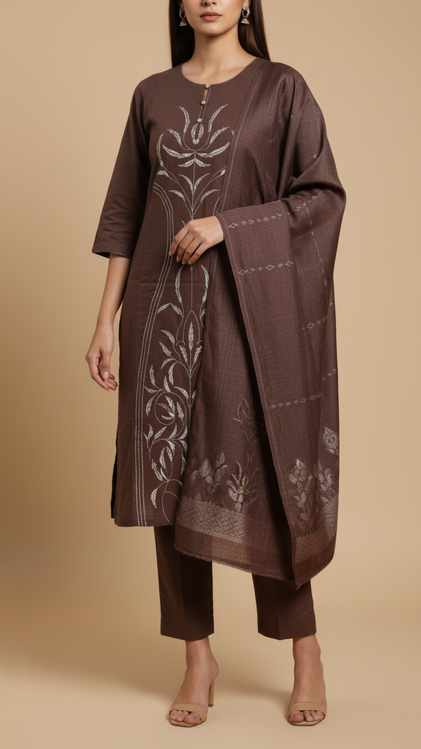 3 PC Embroiderd Slub Khaddar Suit PW5245