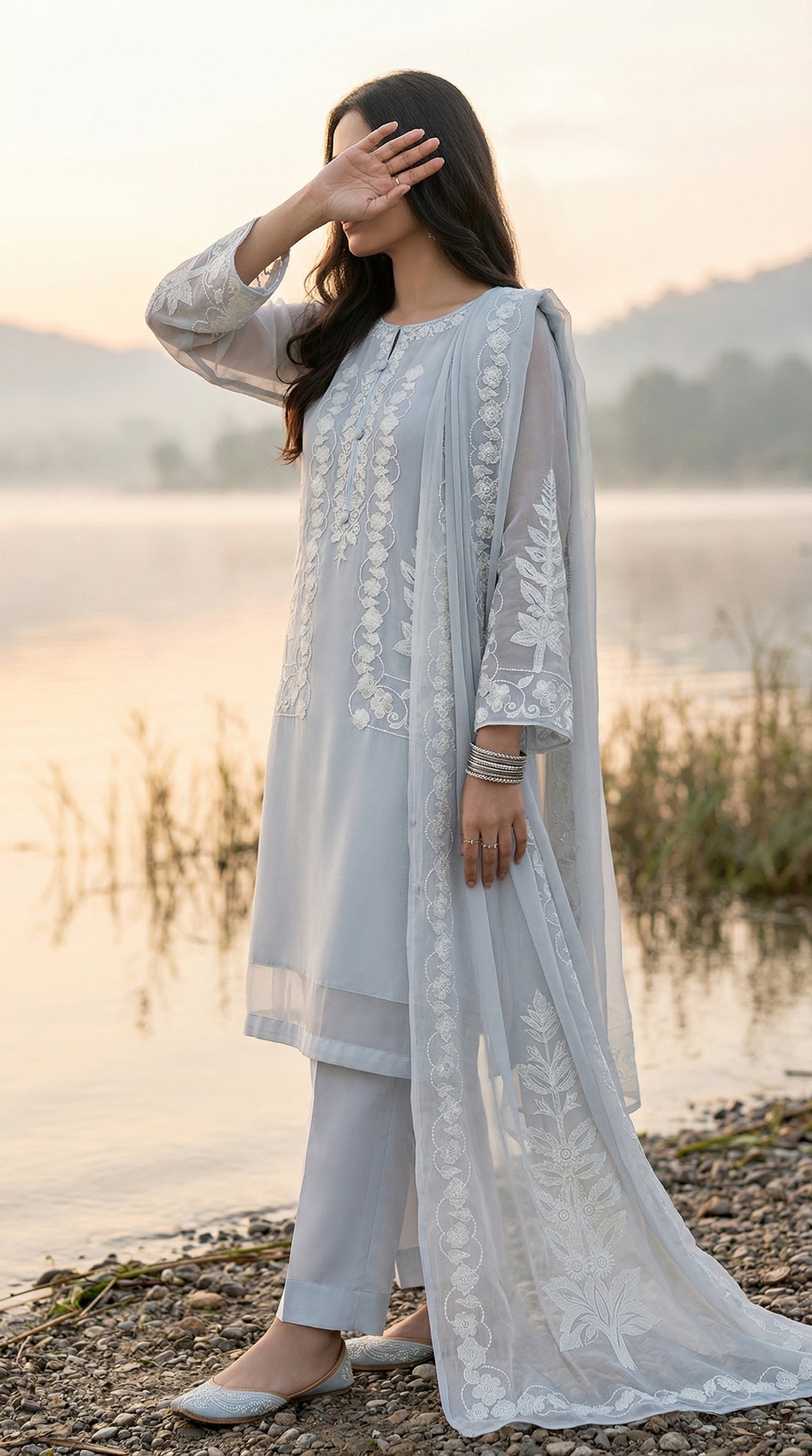 3 PC Embellished Chikan kari Suit PW5260