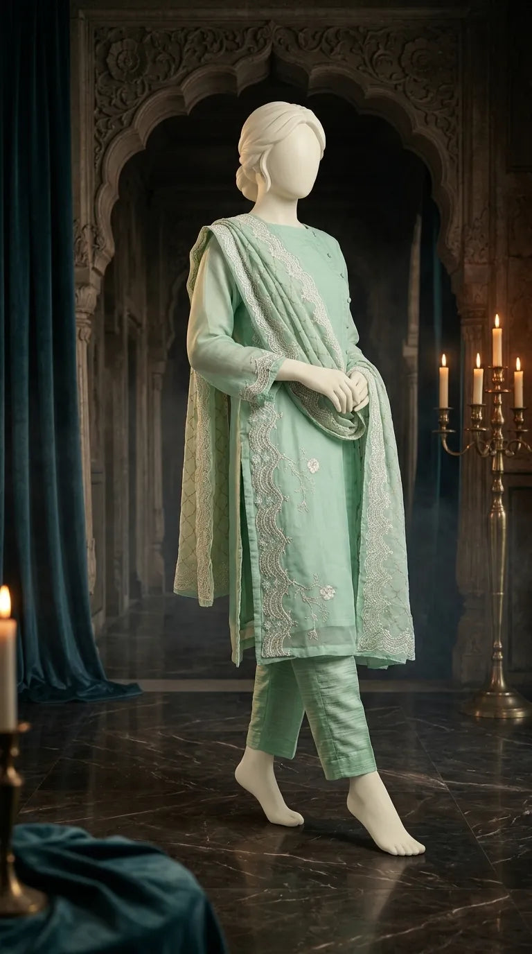 3 PC Embroidered Chiffon Suit PW526311