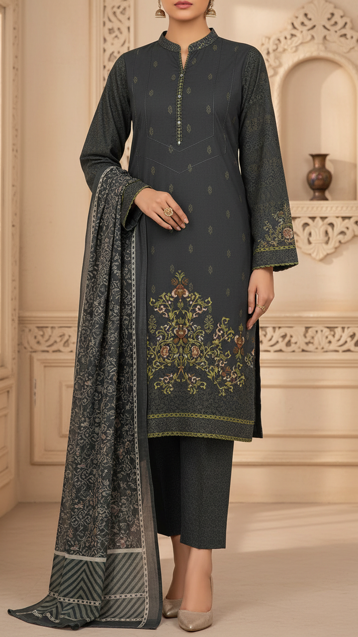 3 PC Digital Printed Slub Khaddar Suit PW5270