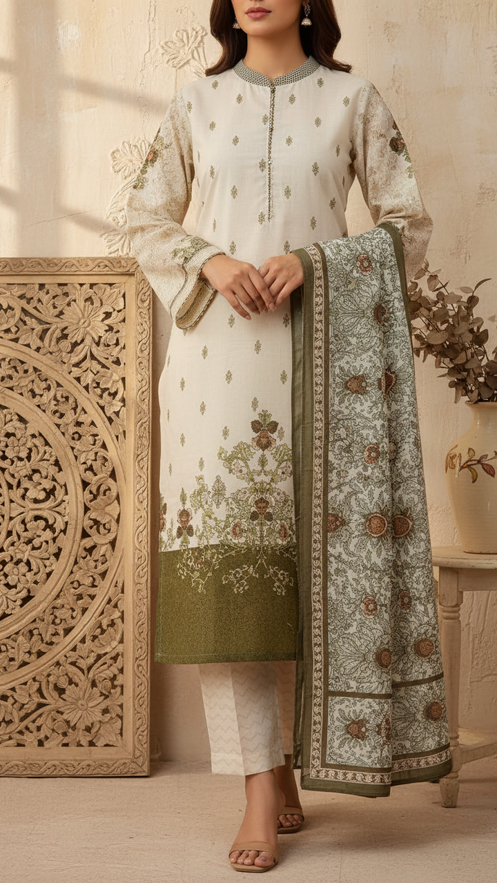 3 PC Digital Printed Slub Khaddar Suit PW5270