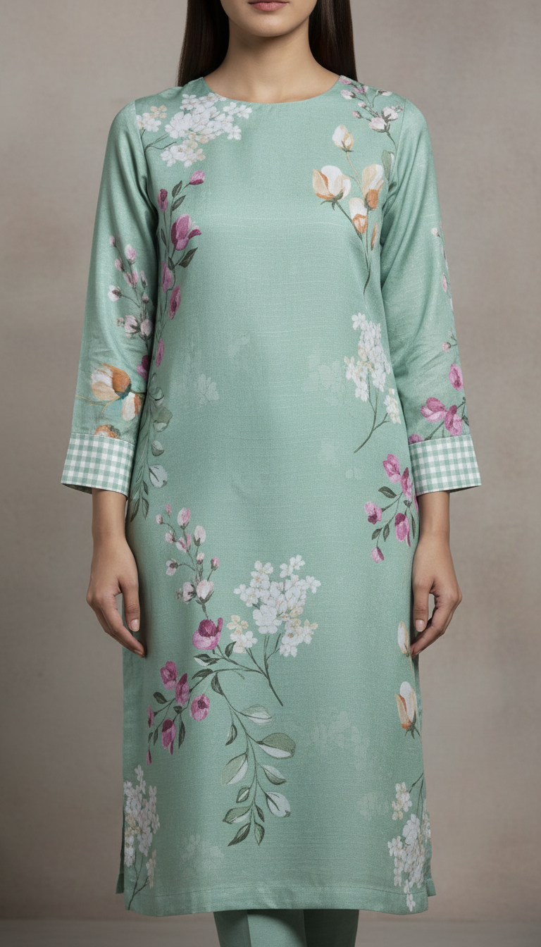 Green Digital Printed Shamouse Silk Shirt PW5271