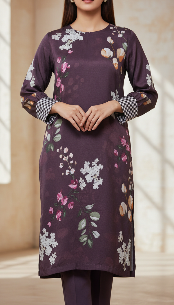 Purple Digital Printed Shamouse Silk Shirt PW5271