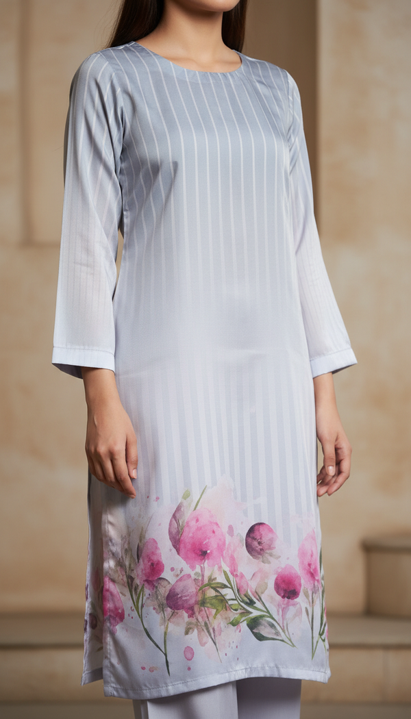 Grey Digital Printed Shamouse Silk Shirt PW5272