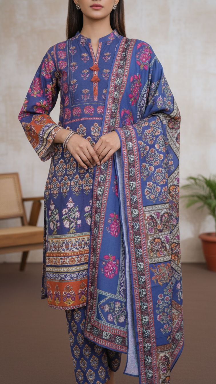 3 PC Digital Printed slub Khaddar Suit PW5273