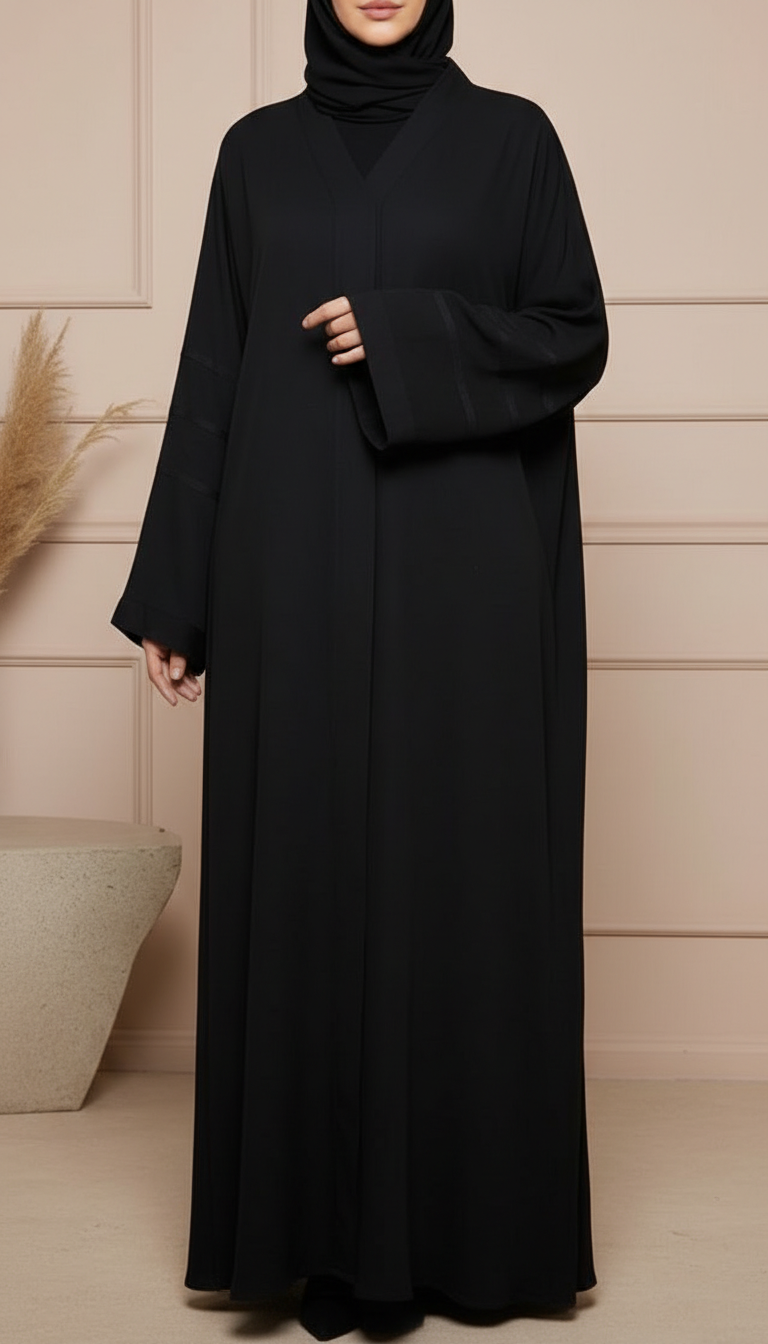 Black Solid Dyed Blended Fabric Abaya PW5275