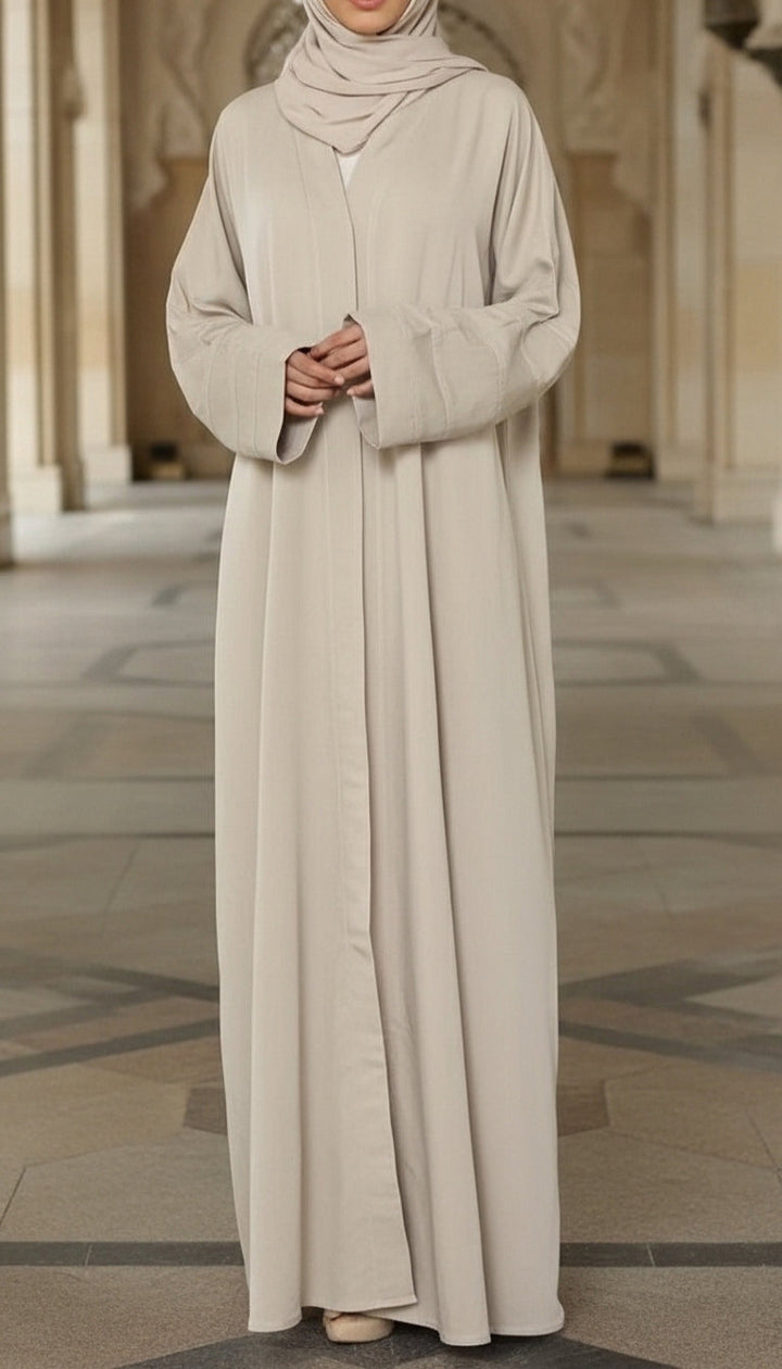 Beige Solid Dyed Blended Fabric Abaya PW5275