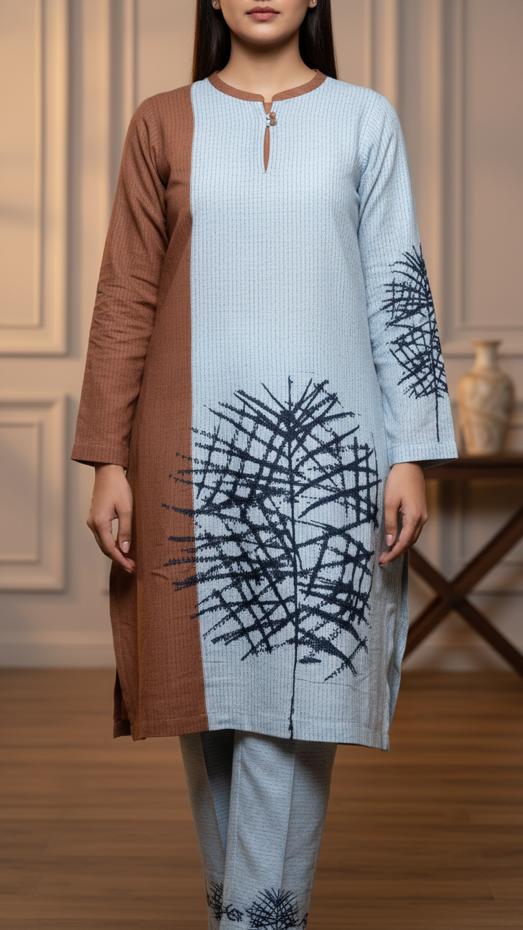 Orange Digital Printed Slub Khaddar Shirt PW5289