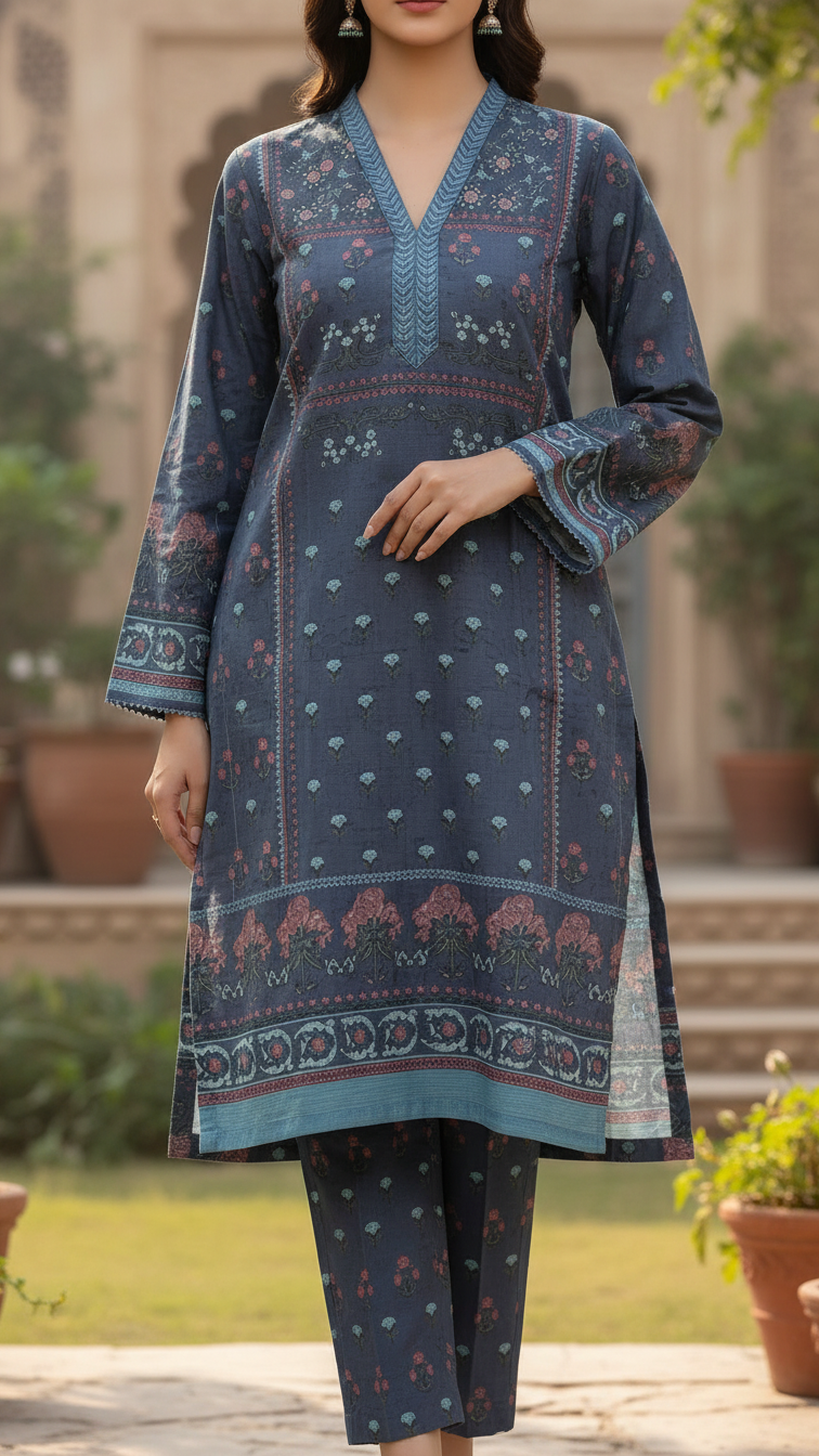 2 PC Digital Printed Slub Khaddar Suit PW5306