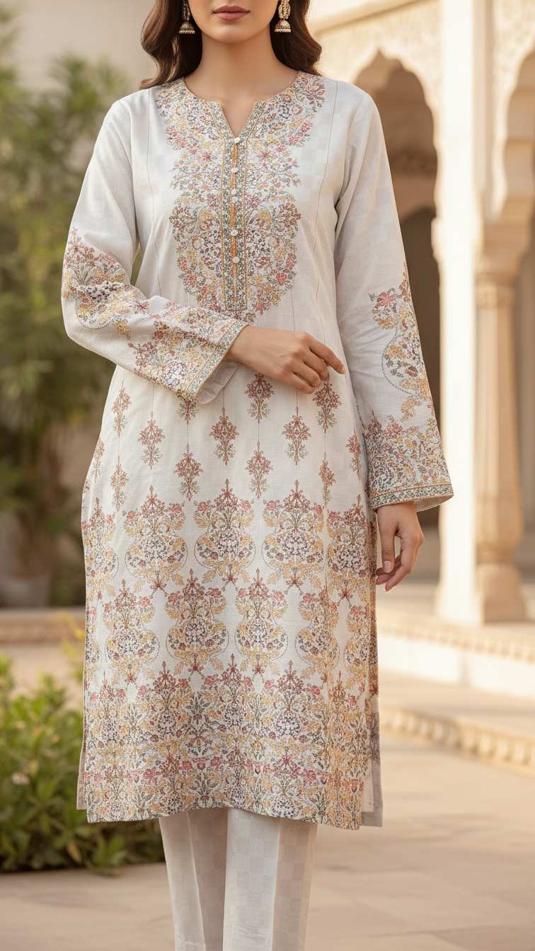 2 PC Digital Printed Slub Khaddar Suit PW5309