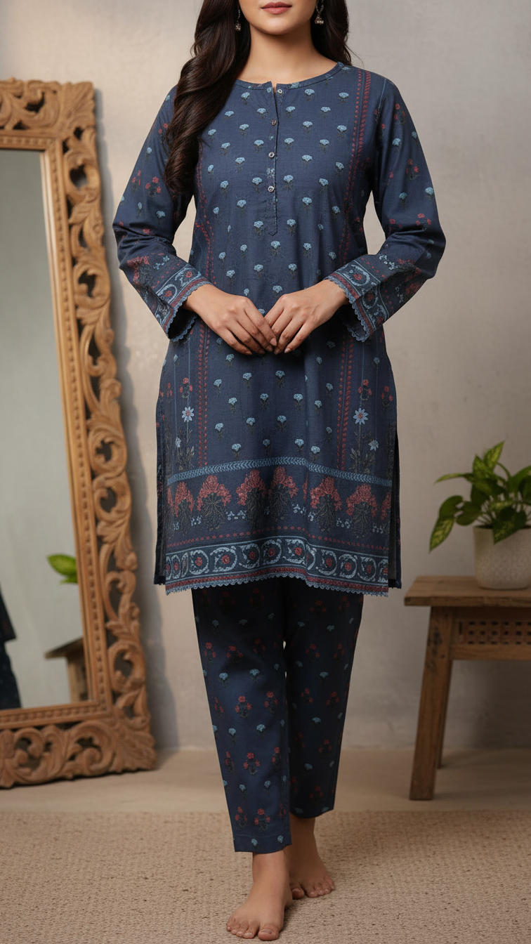 2 PC Digital Printed Slub Khaddar Suit PW5318