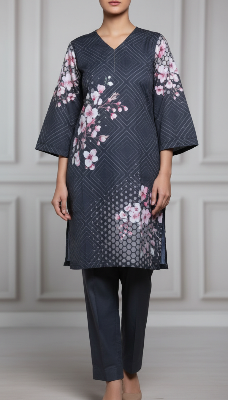 Black Digital Printed Shamouse Silk Shirt PW5325