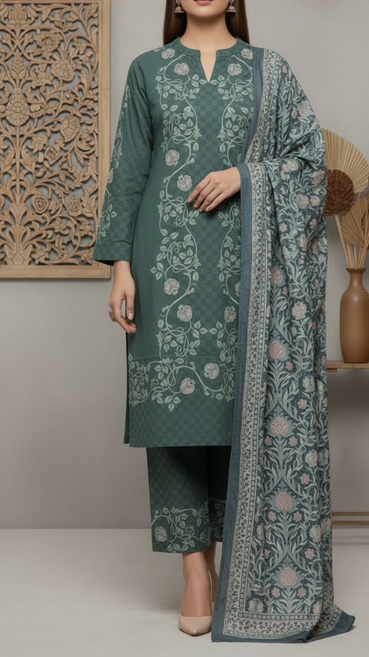 3 PC Digital Printed Slub Khaddar Suit PW5341
