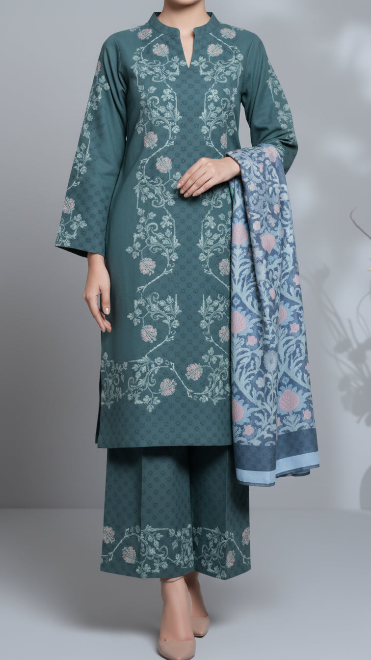 3 PC Digital Printed Slub Khaddar Suit PW5341