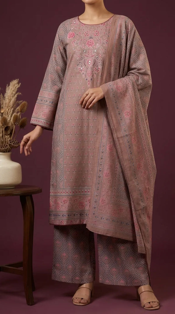3 PC Embellished Khaddar Suit PW535302