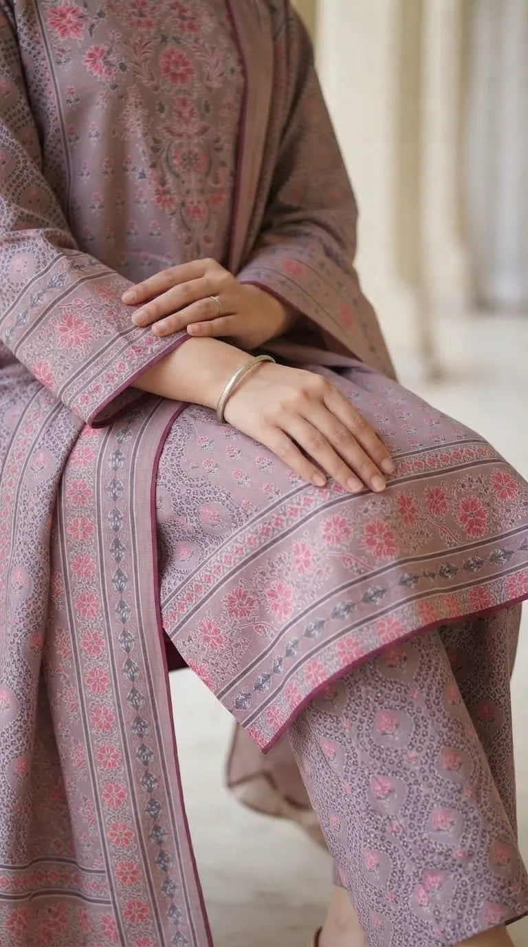 3 PC Embellished Khaddar Stitched Suit PW535302